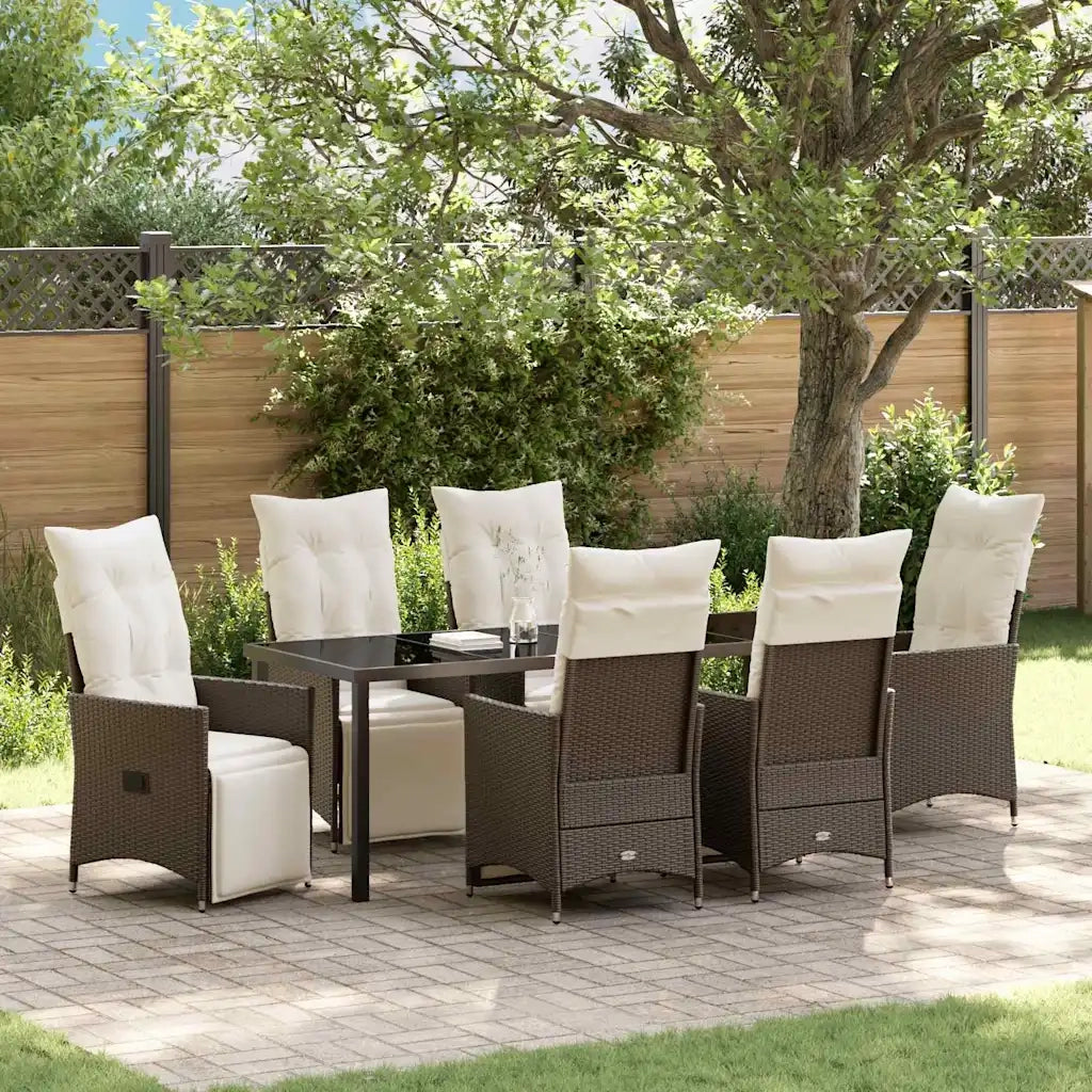 Set da Pranzo per Giardino con cuscino 7 pcs Marrone polyrattan 3379574