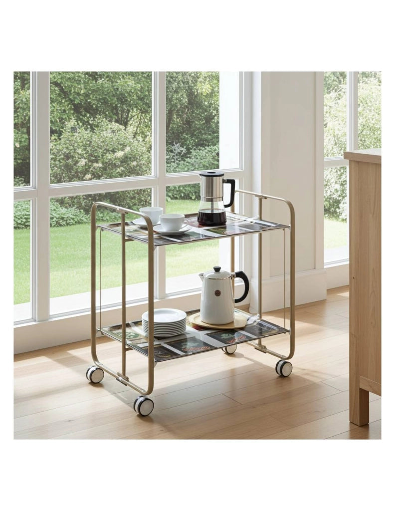 Carrello da cucina pieghevole sabbia con ruote BAUHAUS 2 ripiani