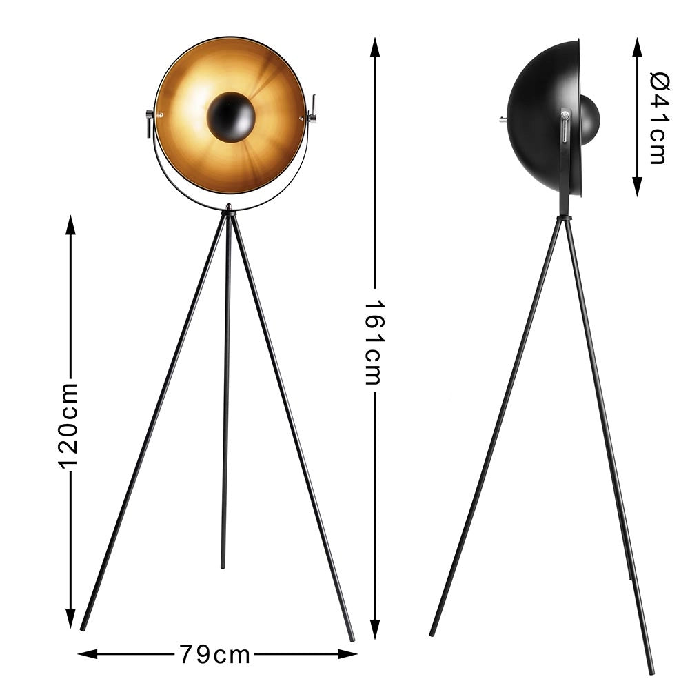 Lampada Piantana Terra Design Moderno Industriale Metallo Luce E27 Nero oro