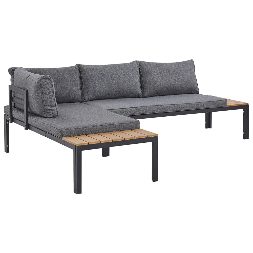 Set divano ad angolo da giardino cuscini grigi design a doghe tavolino da caffè a 4 posti moderno set di conversazione