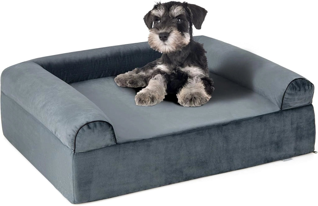 Letto Ortopedico per Cani, Cuccia per Animali in Schiuma di Memoria con Poggiatesta, Copertura Rimovibile e Fondo Antiscivolo per Cani Anziani, 102 x 82 x 30,5 cm