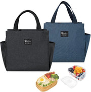 Borsa di picnic isolata, 2 pezzi, borsa di picnic geïsoleerde con tas laterali per scuola, picnic o lavoro, 25 x 14 x 25 cm, nero scuro blu.