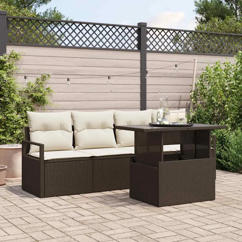 Set Divano da Giardino con cuscino 5 pcs Marrone polyrattan 3348724