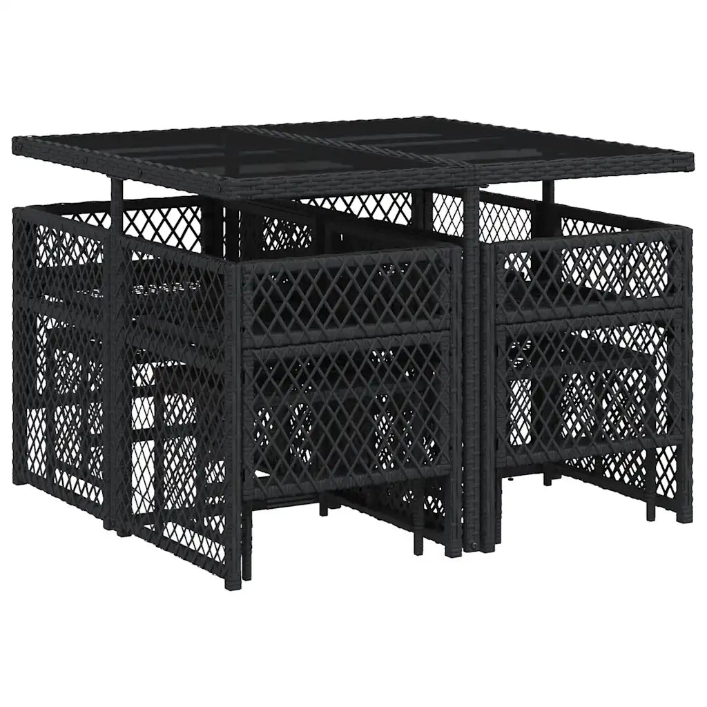 Set da Pranzo da Giardino 9 pz | Set Salotto da Giardino con Cuscini Nero in Polyrattan