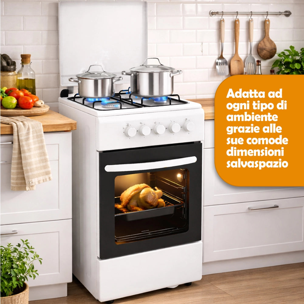 Cucina a Gas Piano Cottura a 4 Fuochi da Esterno Forno Cucinino Bianco 86x50cm