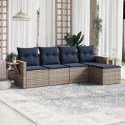 Set Divani da Giardino 5 pz con Cuscini Grigio in Polyrattan