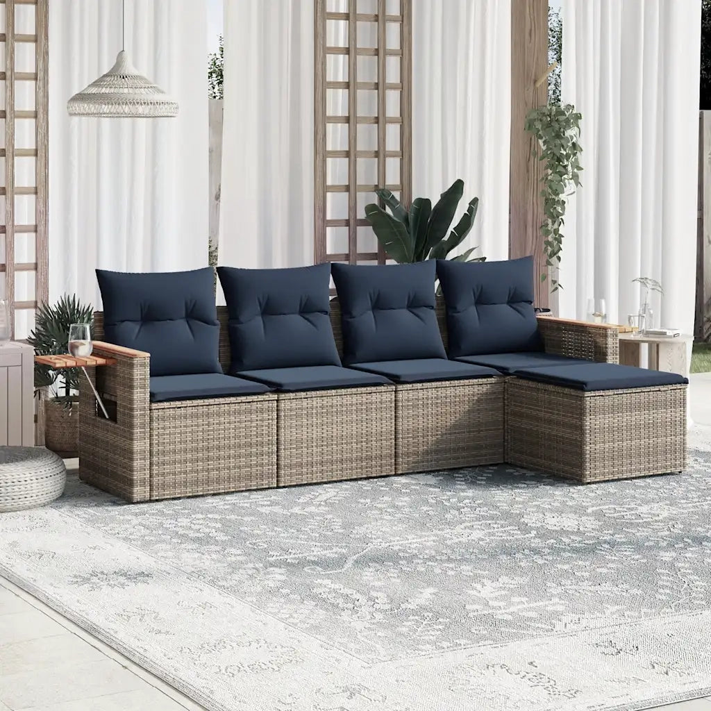 Set Divani da Giardino 5 pz con Cuscini Grigio in Polyrattan