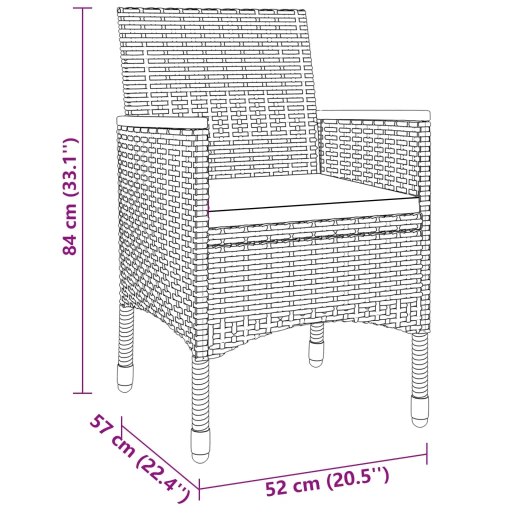 Set da Pranzo per Giardino 3 pz | Set Salotto da Giardino in Polyrattan Nero