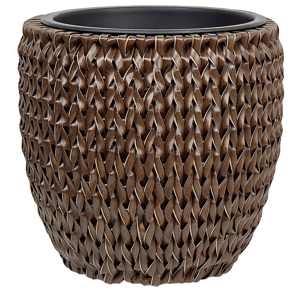 Set di 2 vasi per piante marrone PE Rattan rotondo per interni e per esterni con inserto in plastica