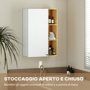 Armadietto Bagno a Parete 59,5x30x90 cm con Ripiani Regolabili e 3 Mensole Aperte Bianco e Legno