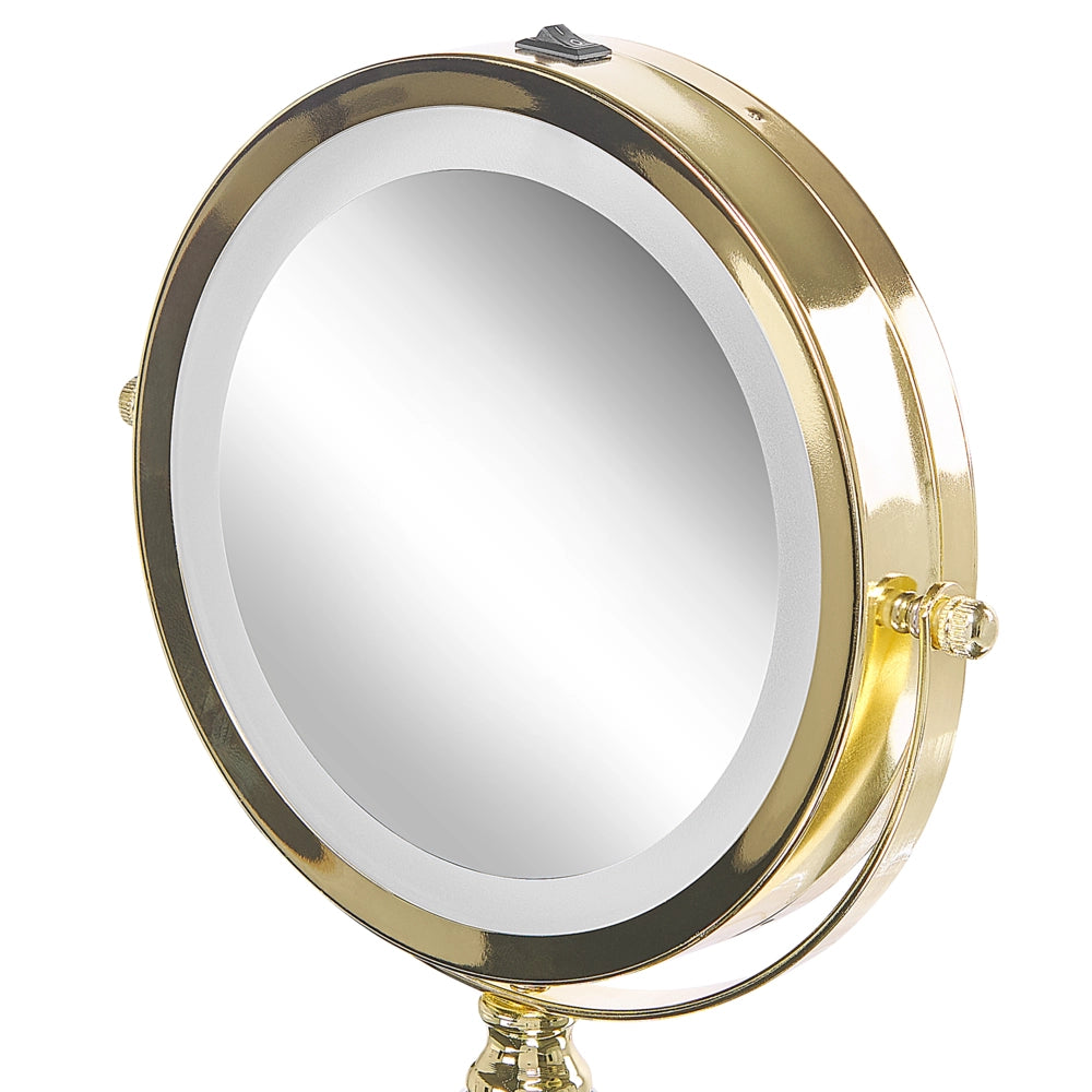 Specchio da tavolo double face per trucco a LED metallo dorato ø 13 cm 1x / 5x