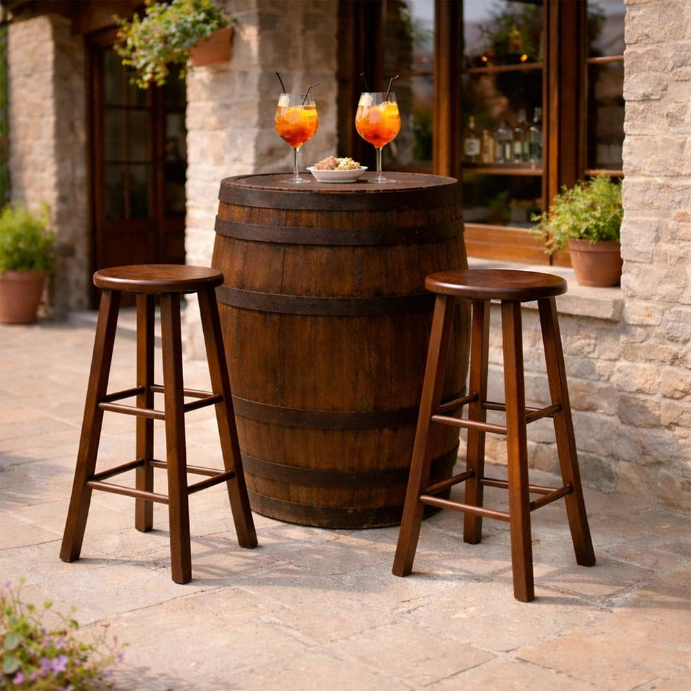 Sgabello da bar h 68 cm in legno noce scuro con seduta rotonda e gambe dritte