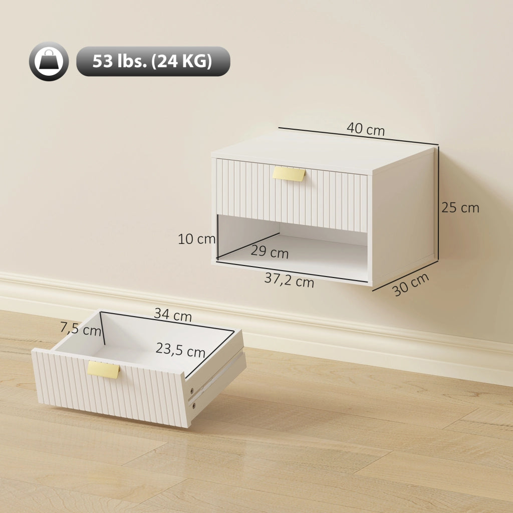 Comodino Moderno con Cassetto e Fronte Ondulato ¨C Zephmum ¨C 40x30x25 cm Bianco