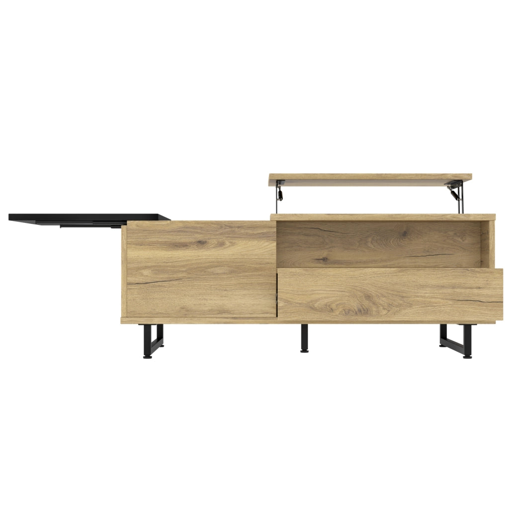 Tavolino da caffè sollevabile con LED blu, cassetto e vani, 103,5 cm