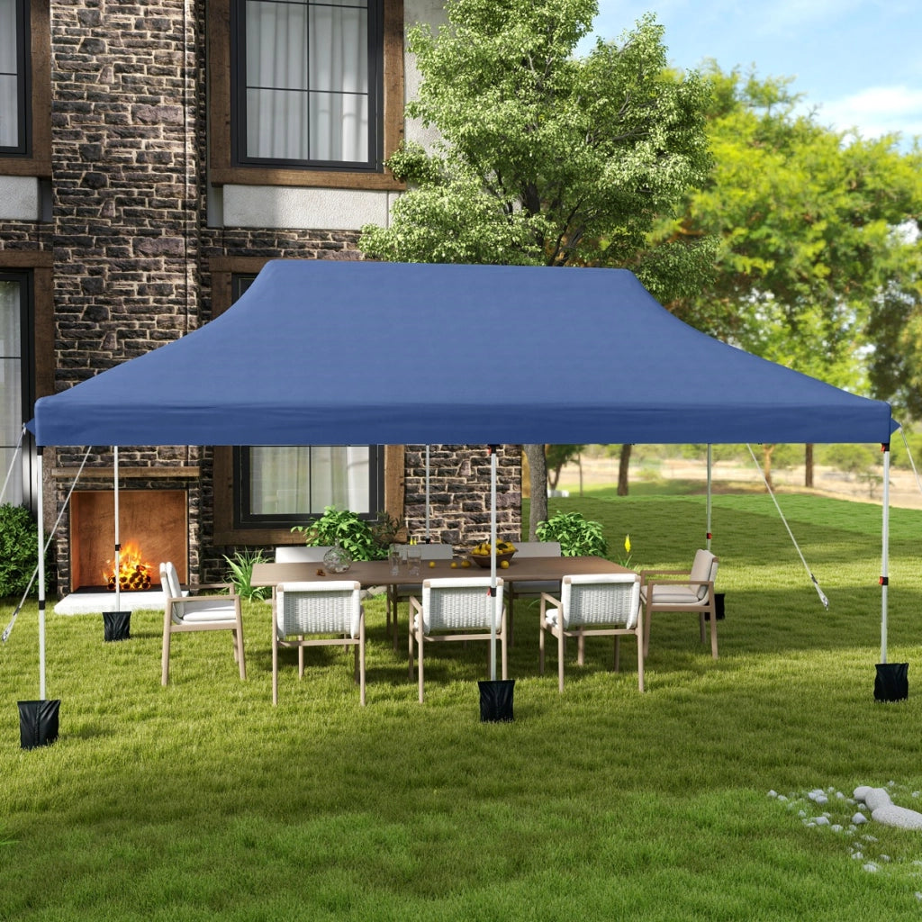 Gazebo pieghevole e portatile da esterno con borsa da trasporto, Rifugio per ombra istantanea per feste 300 x 600 cm Blu