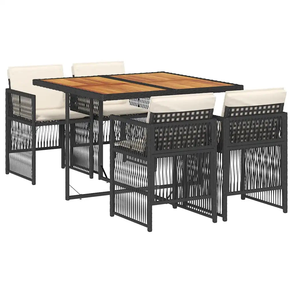 Set da Pranzo da Giardino 5 pz Nero con Cuscini in Polyrattan