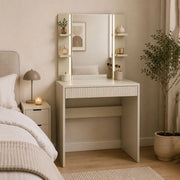 Mobile da Trucco Logaza, Toeletta Specchio Incluso, 80x40x136h cm Beige Scuro
