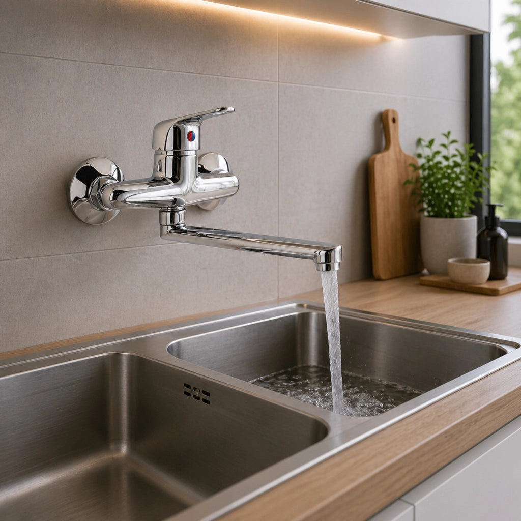 Em miscelatore rubinetto a muro monocomando acqua calda fredda cromo lucido cucina lavatoio serie tapy