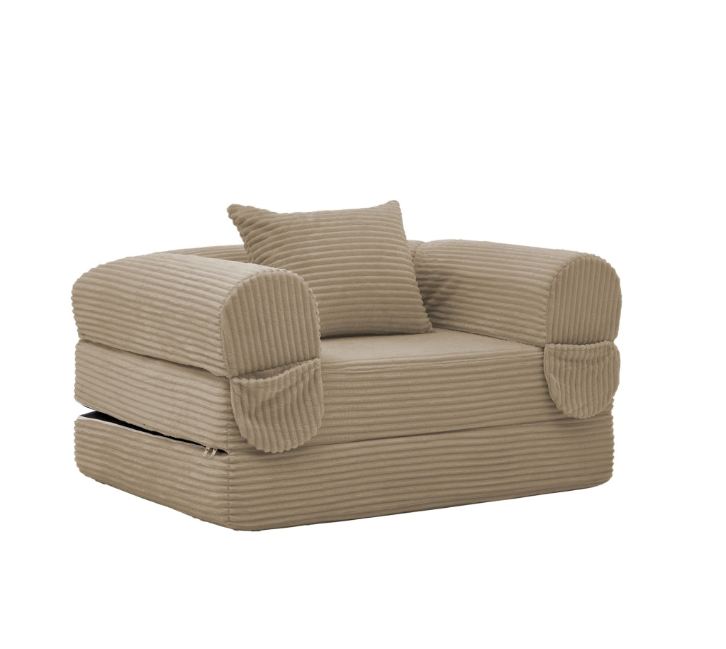 Poltrona letto singola 2 in 1 in velluto a coste marrone