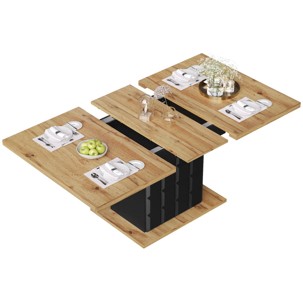 Tavolo da pranzo allungabile con sistema estraibile, piano ampio, per cucina e soggiorno, nero, 110 × 80 × 75 cm