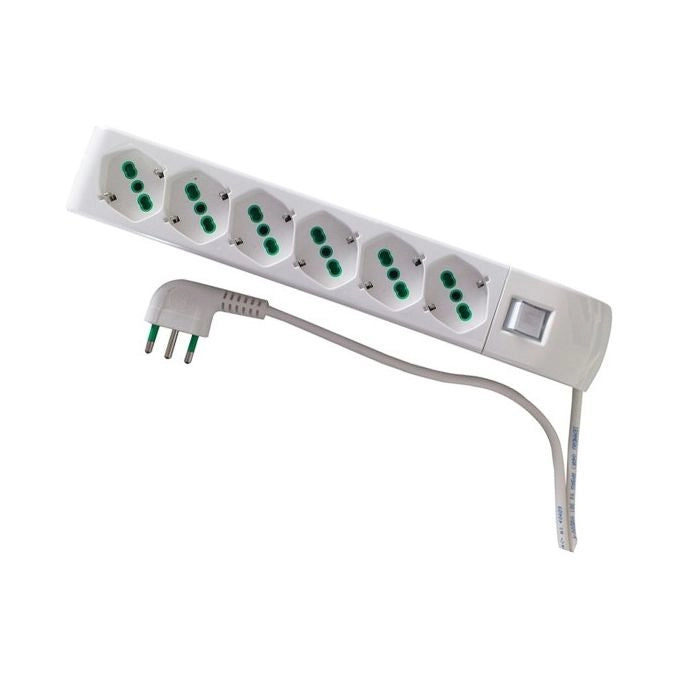 Fanton 410200 Fido Multipresa 6 Uscite Bipasso Schuko 16A Interruttore Luminoso Cavo 1.5 m colore Bianco