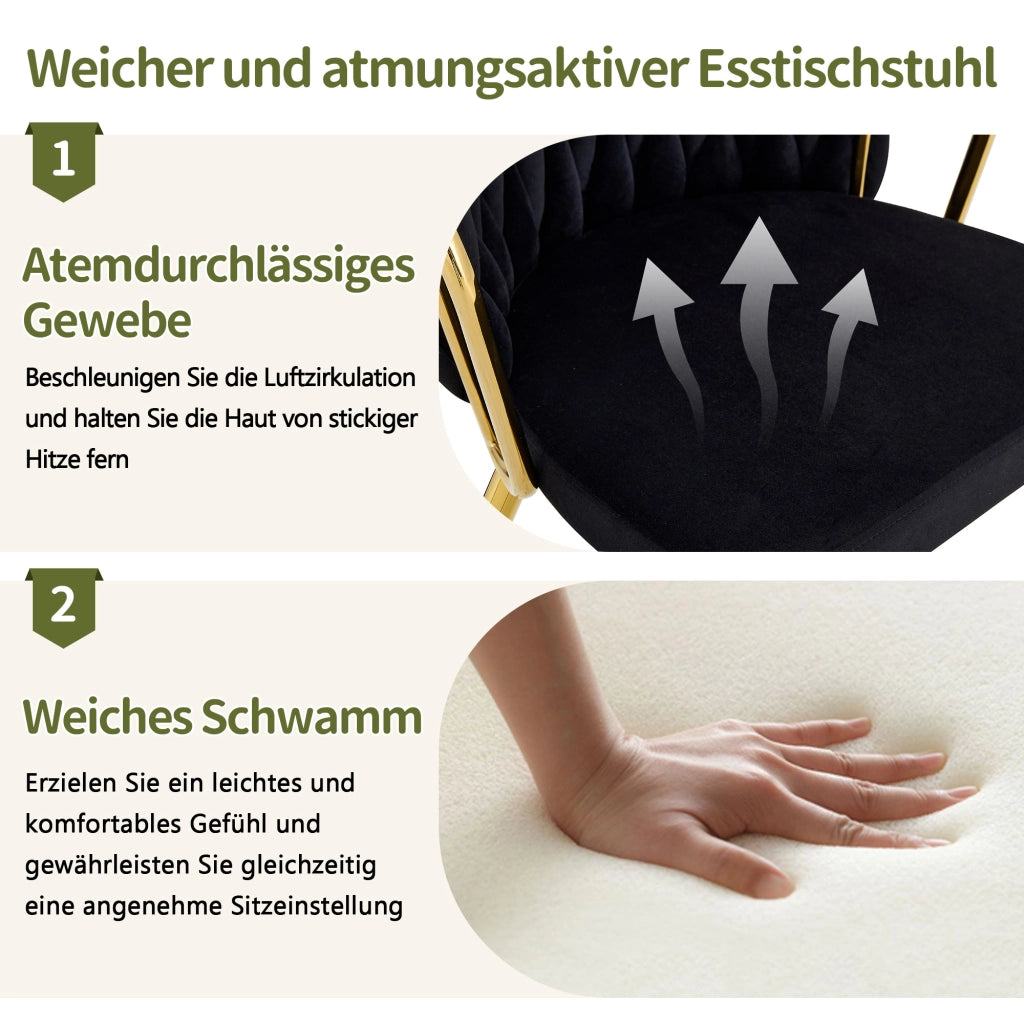 SEDIA da pranzo in velluto nero con gambe in metallo oro 59.5×51.5×45.5 cm