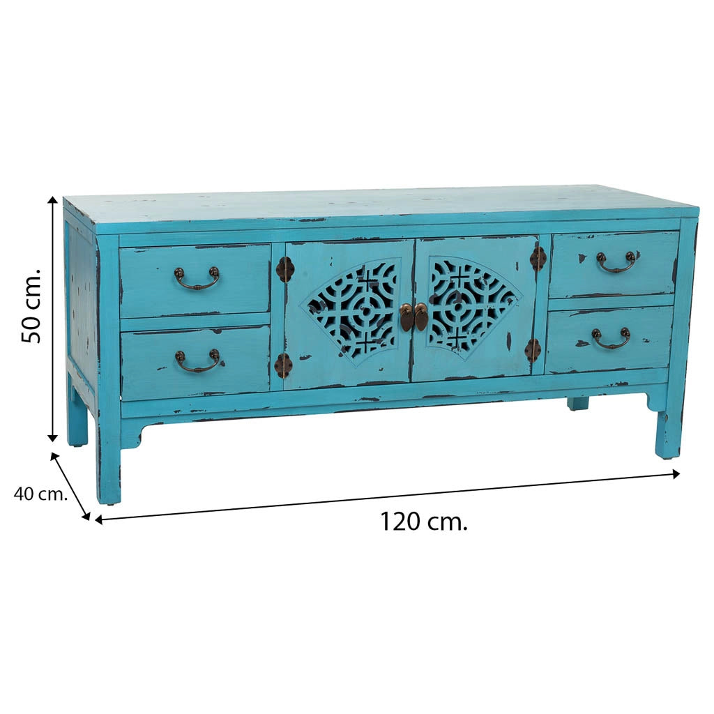 Mobile basso in legno blu 120x40x50