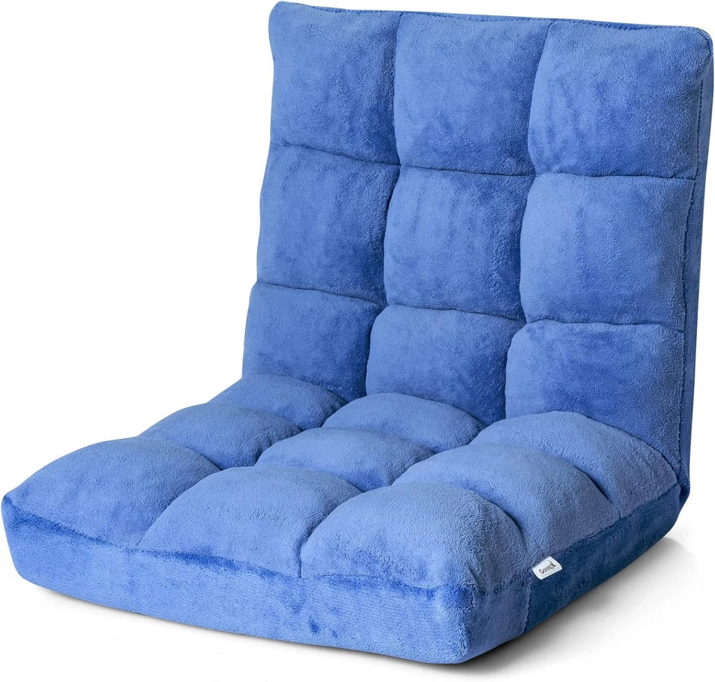 Sedia da pavimento con schienale regolabile, divano da pavimento pieghevole, poltrona da pavimento imbottita, sedia da meditazione per casa e ufficio (blu)
