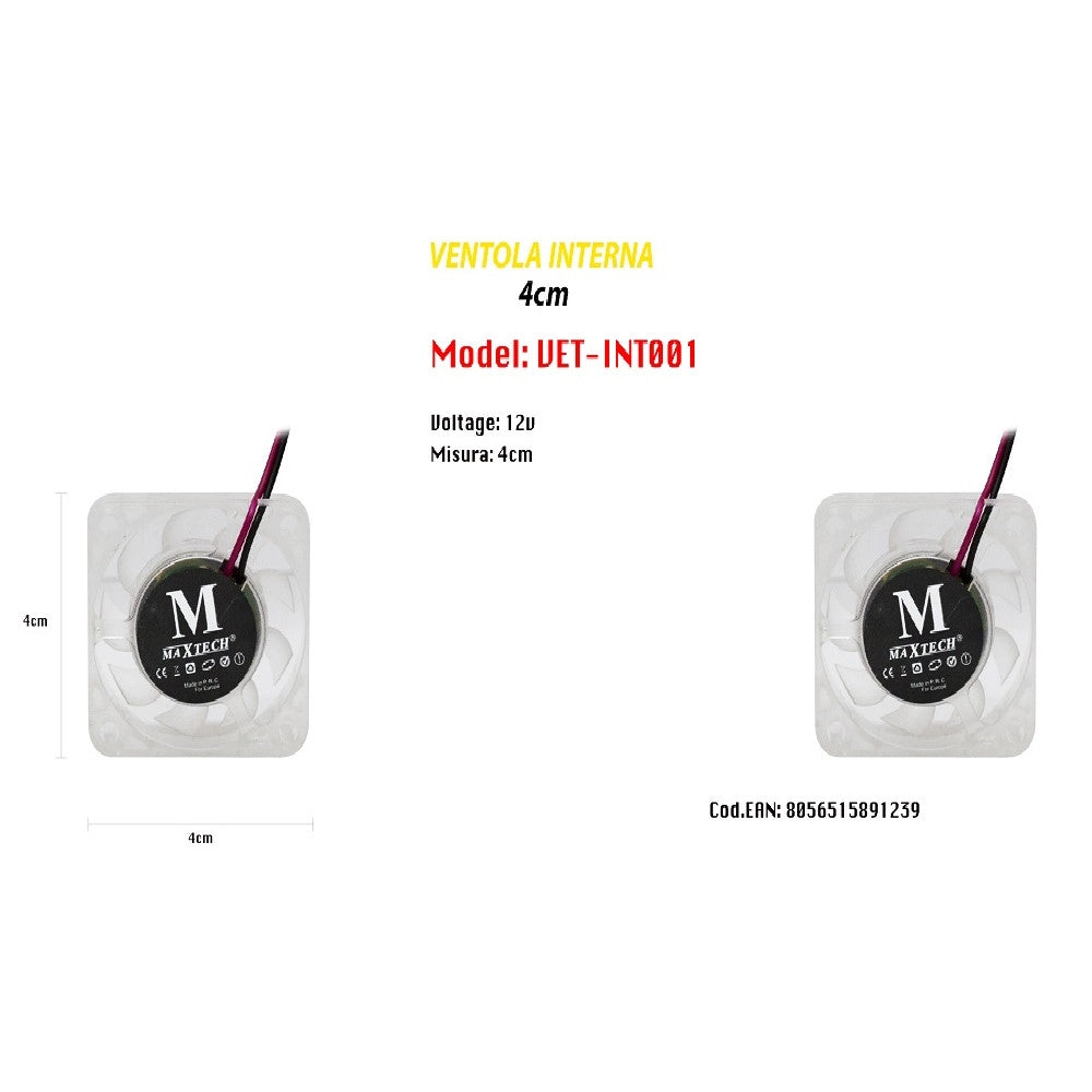 Trade Shop - Ventola Raffreddamento Pc Computer Laptop Interna 4cm Silenziosa Maxtech Vet-int001 -