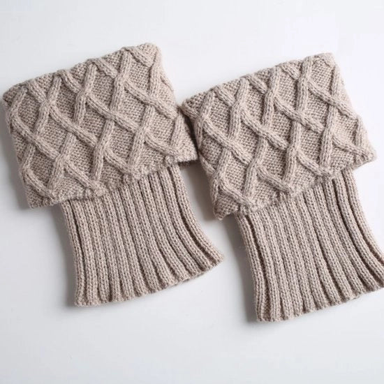 Due pair di calzettoni per donna intrecciati a maglia - calzettoni per inverno con intreccio a punto - calzettoni di lana a maglia - calzettoni corti con cinturino a forma di reticolo - mesh caldi - beige+nero - 15cm