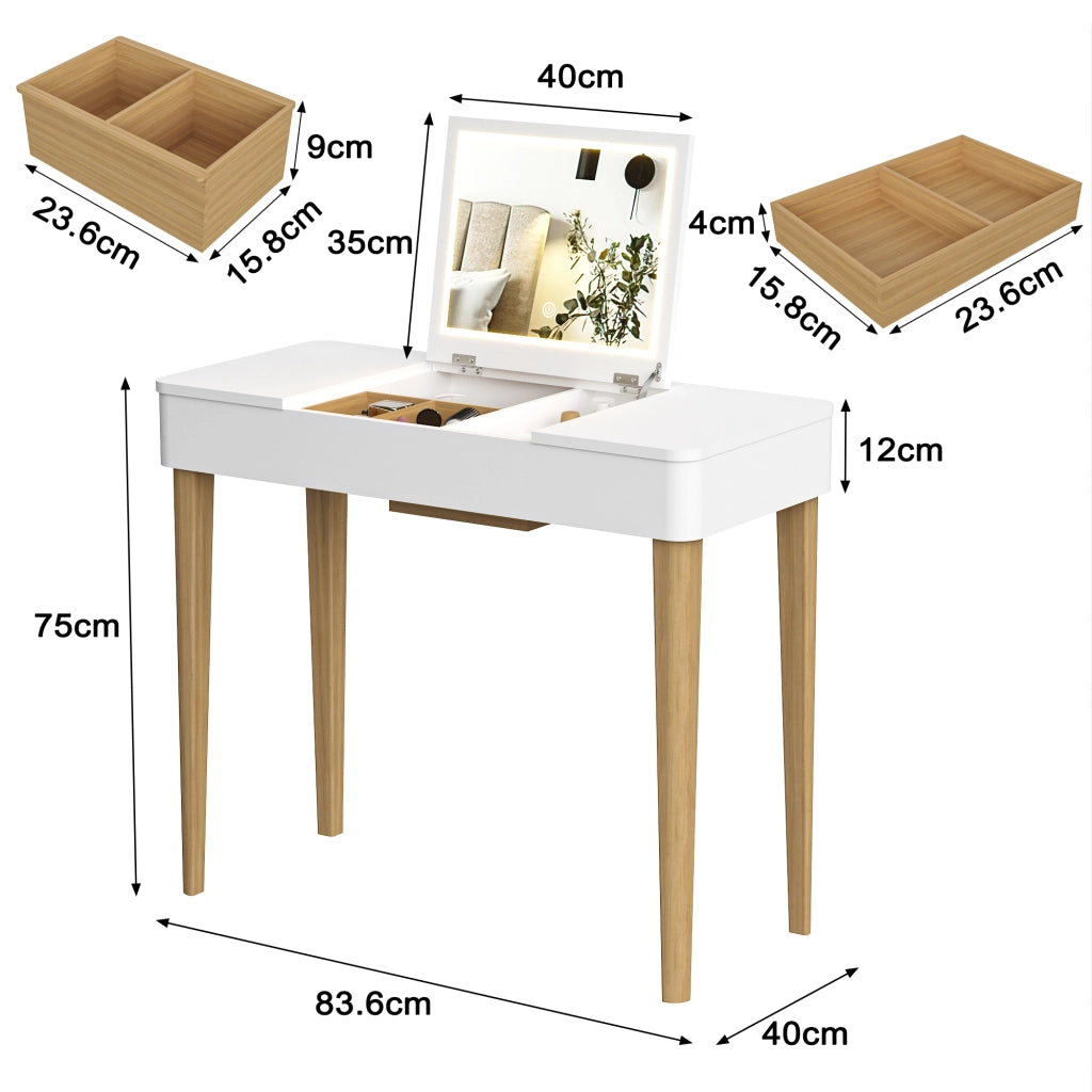 Tavolo Trucco con Specchio e Luce ¨C MINIMAL ¨C Bianco, Legno