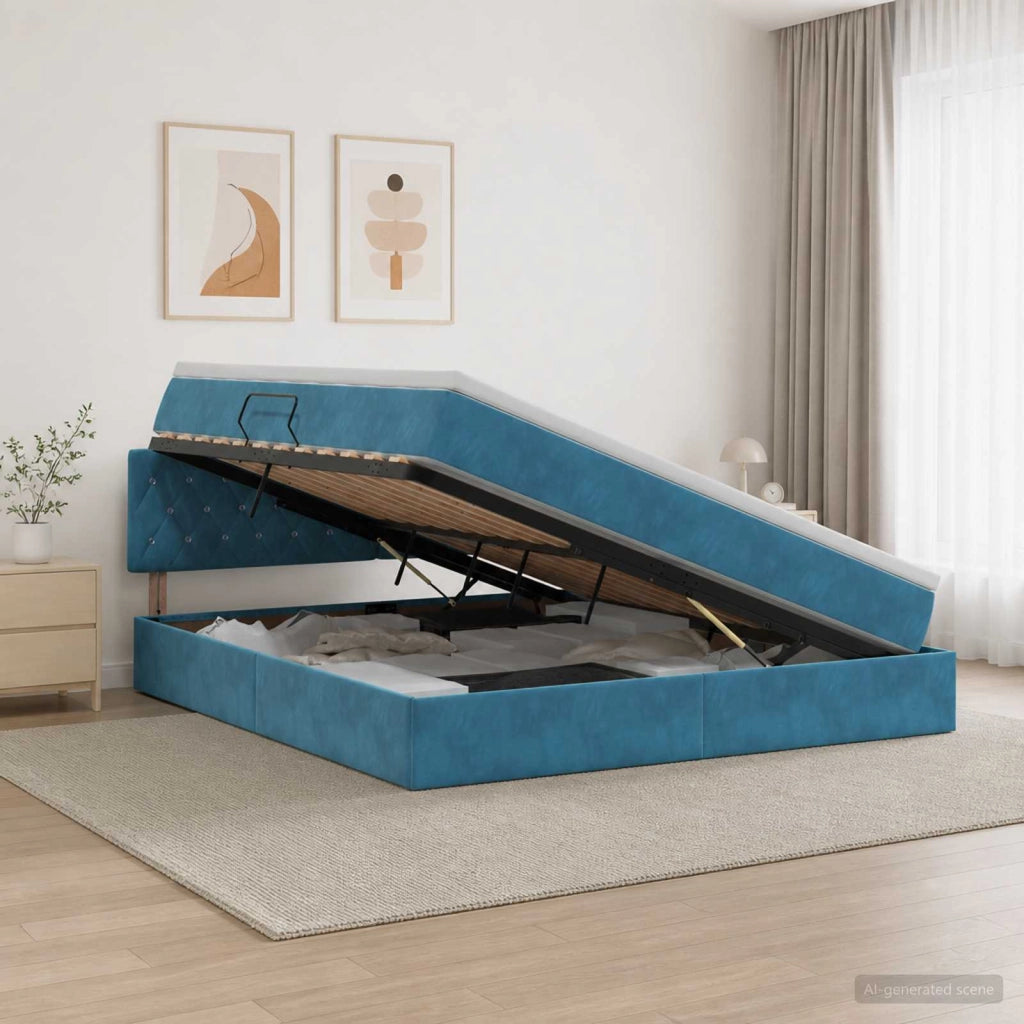Letto con Contenitore Blu Scuro 160 x 200 cm Velluto 3458761