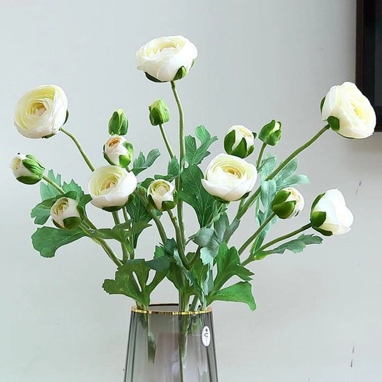 Fiori di Ranuncolo Artificiale in Bambù - Decorazione di Matrimonio - Bianco - 4 Pezzi