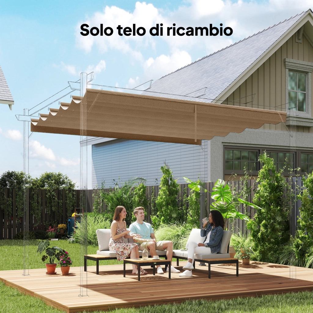 Telo per Pergola 250x255 cm con 10 Fori di Drenaggio in Poliestere Marrone Chiaro