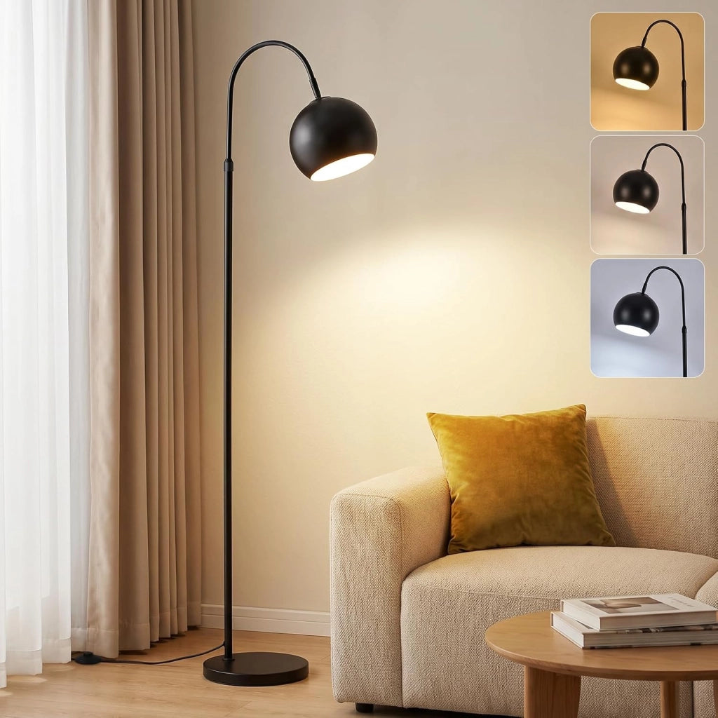 ZMH Lampada da Terra ad Arco E27 Nero Parallume in Metallo Altezza Regolabile 160cm per Soggiorno Senza Lampadina