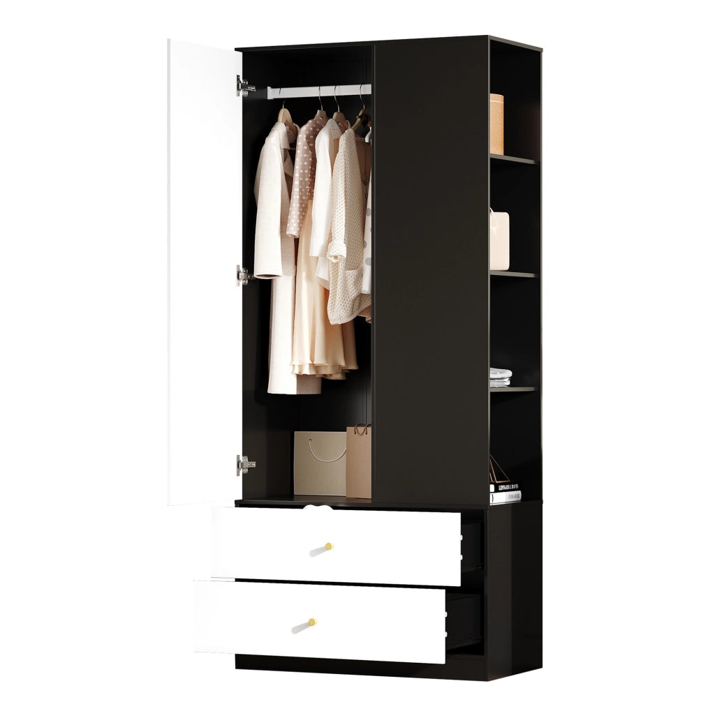 Armadio con specchio 80x40x180 cm bianco e nero