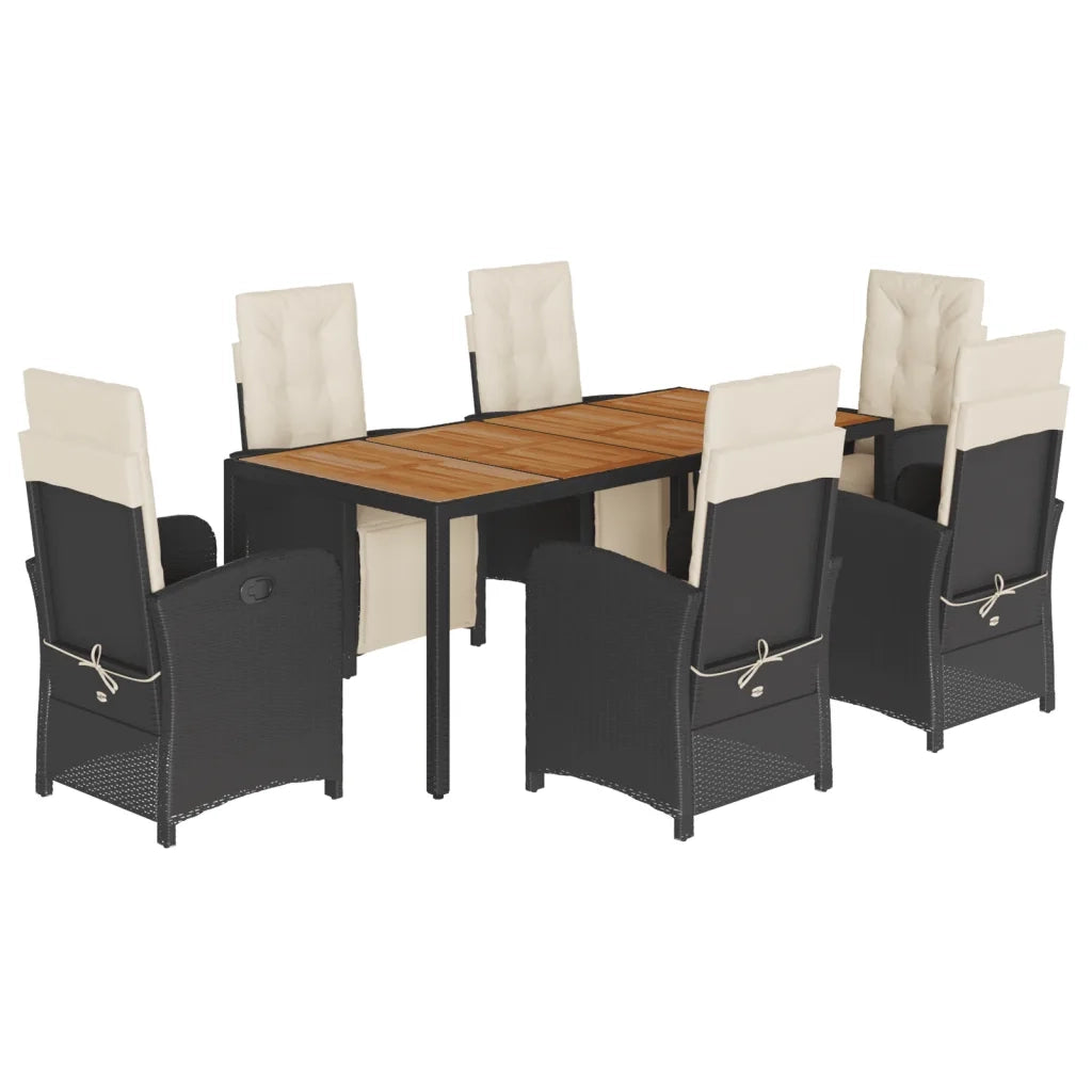 Set da Pranzo da Giardino 7 pz Nero con Cuscini in Polyrattan