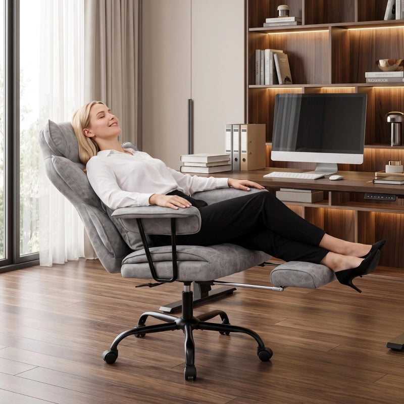Sedia da ufficio reclinabile grigia con massaggio a 6 punti, calore lombare e poggiapiedi