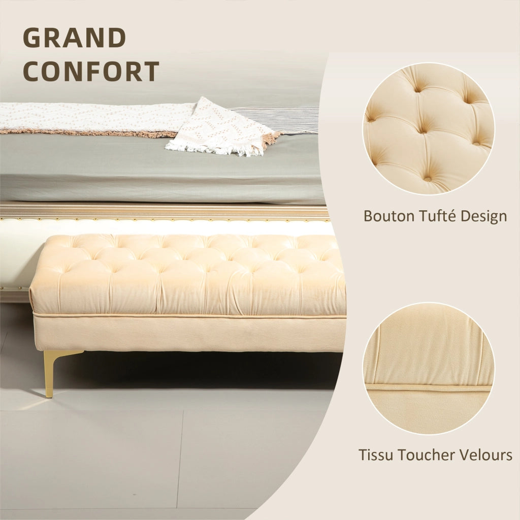 Panca imbottita capitonn¨¦ in velluto beige ¨C Xylo ¨C 118x45x42 cm piedi in metallo dorato
