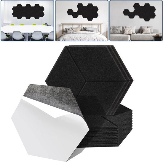 Pannelli acustici a forma di esagono, autoadesivi, isolamento acustico con velluto, pannello per parete nero