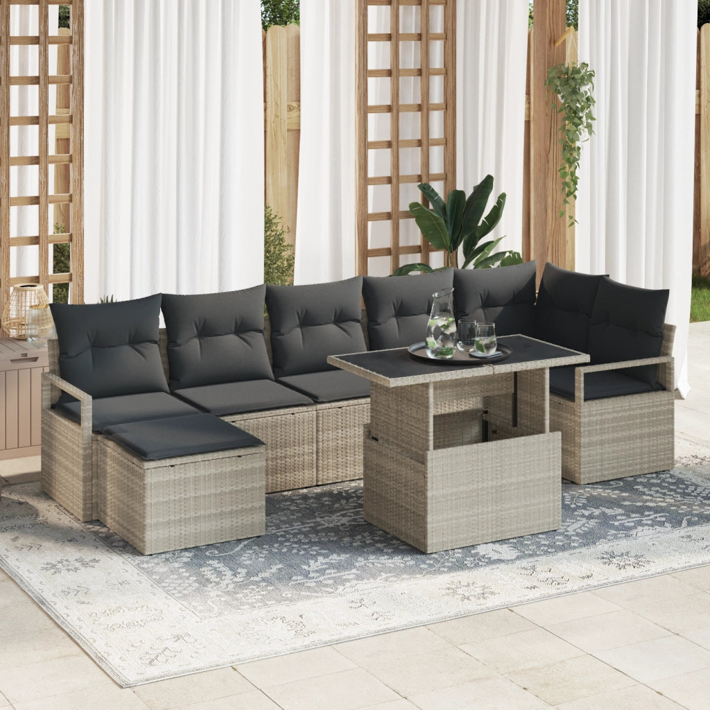 Set divano da giardino  8 pezzi con cuscini grigio chiaro in polirattan