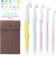 Set di uncino per maglia ergonomico - 5 dimensioni con accessori e borsa in feltro, ideale per lana spessa e progetti versatili.