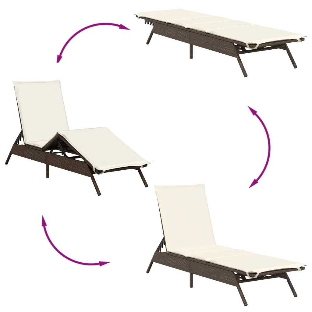 Lettini Prendisole 2 pz | Sdraio da giardino | Lettino da sole con Tavolino Marrone in Polyrattan