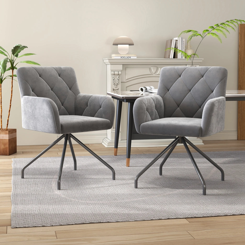 Set da 2 sedie da pranzo imbottite in velluto grigio chiaro con gambe in metallo