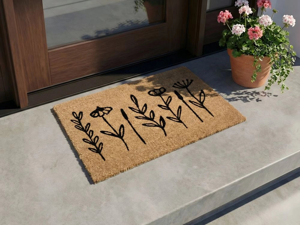 Zerbino in fibra di cocco naturale con fondo antiscivolo in PVC 45 x 75 cm Decorazione Motivo floreale