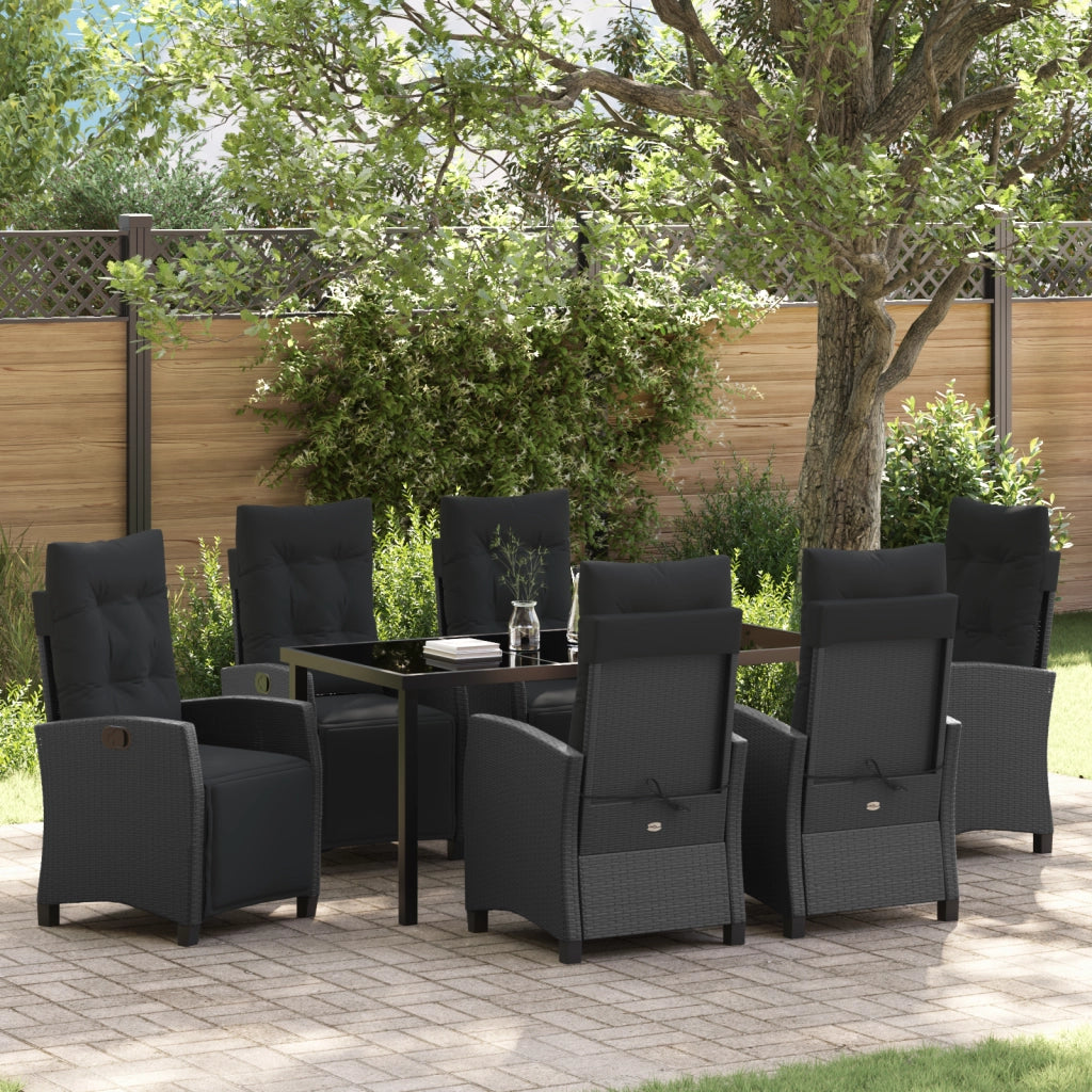 Set di Mobili da Giardino 7 Pezzi in Rattan Poligonale Nero