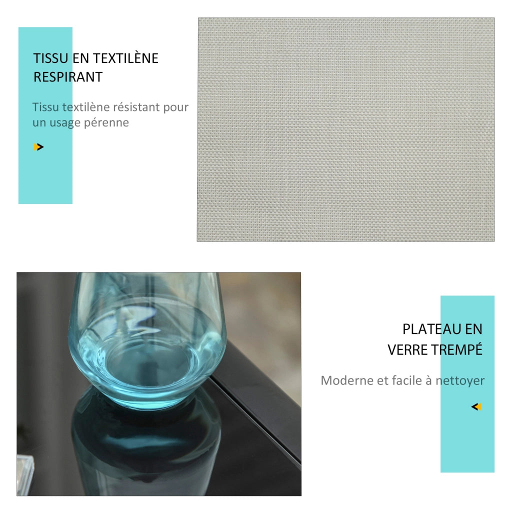 Lettini da giardino ¨C zephmum ¨C 2 pezzi, grigio, metallo, vetro temperato