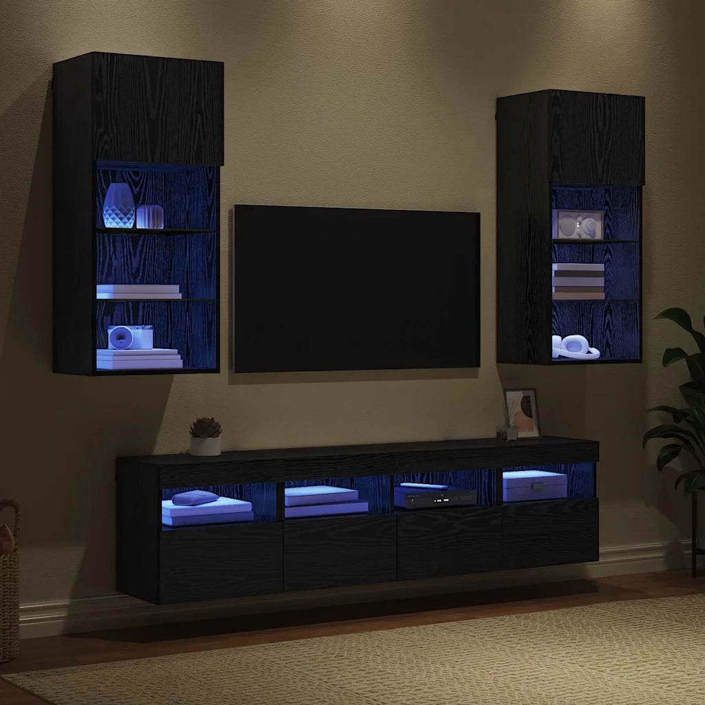 Unità a muro per TV con LED 5 pcs Rovere Nero 40,5 x 30 x 90 cm 3402982