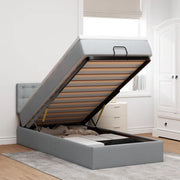 Pouf Letto con Materasso e LED Grigio Chiaro 90x200 cm Tessuto