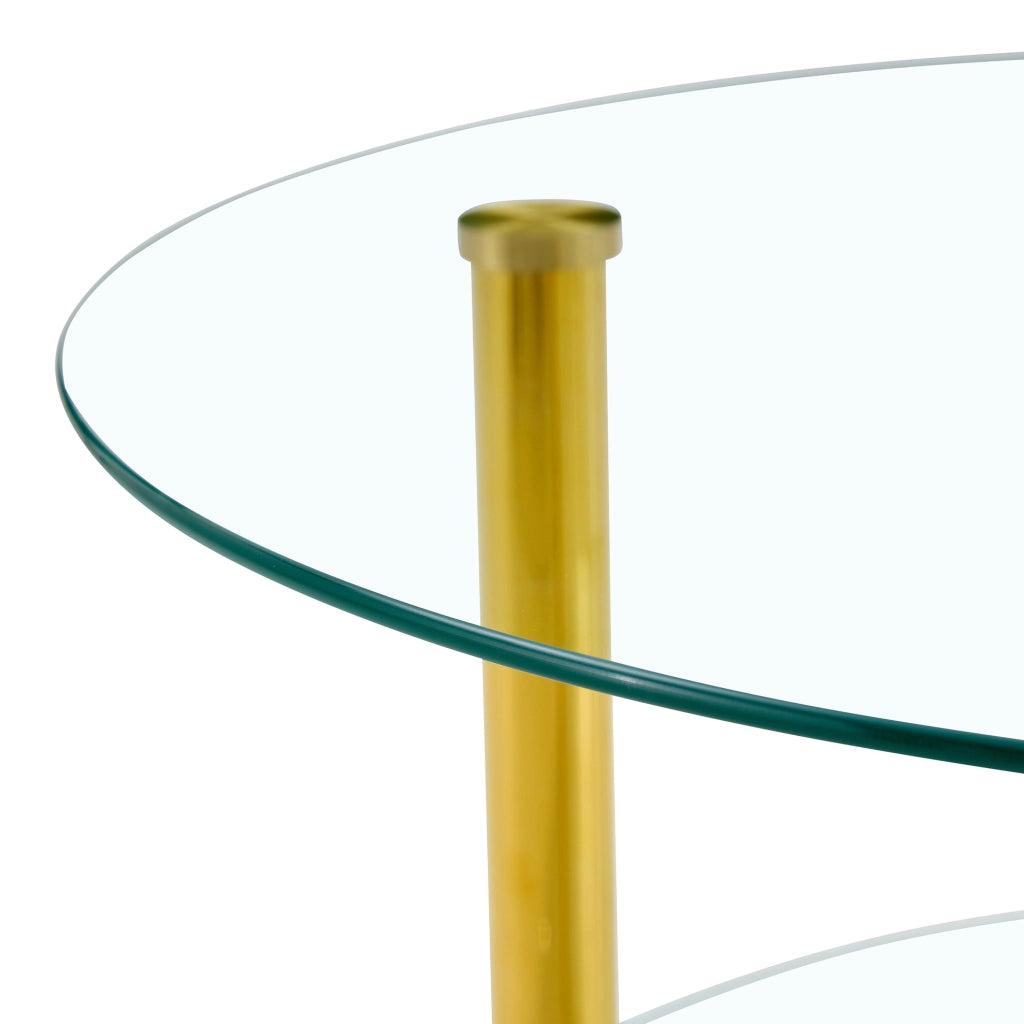 Tavolino da caffè a due livelli 70 cm oro vetro e metallo con ripiano